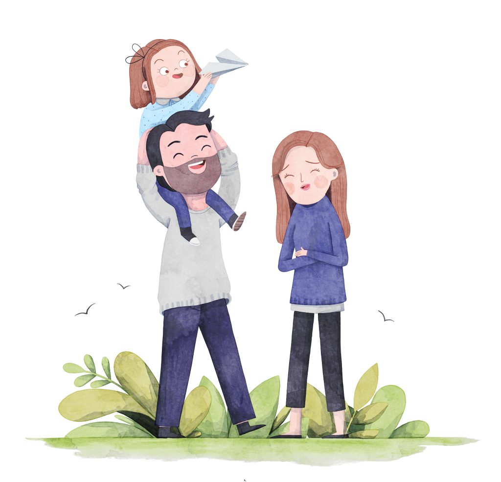 Illustration av mamma, pappa och barn.